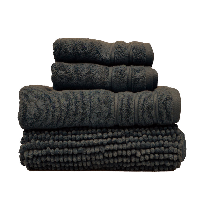 Zutphen 4 Piece Towel and Bath Mat Set, Charcoal