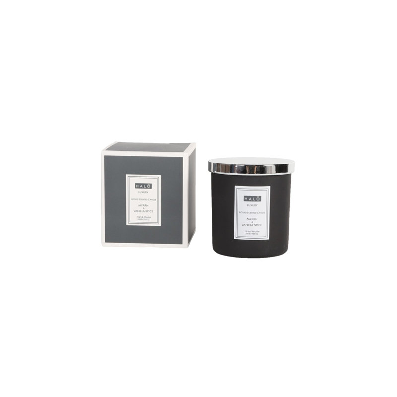 HALO Scented Unscented Flameless Jar Candle with Glass Holder, 12.8 cm H x 10.8 cm W x 10.8 cm D, Black