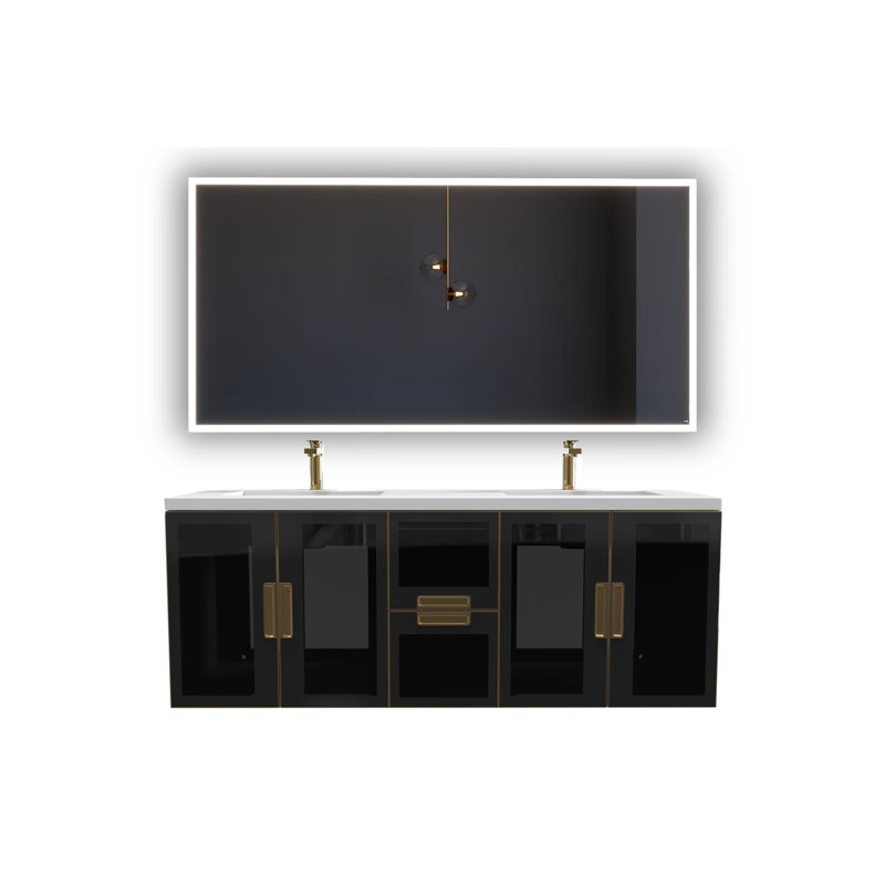 Ensemble de meuble-lavabo double mural 60 "avec miroir Pallab