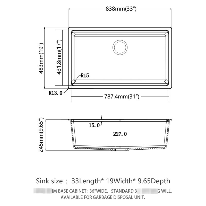 Black Granite Composite Kitchen Sink Undermount 33X19" - With Included Returns Quartz Workstation High Profits, Black
