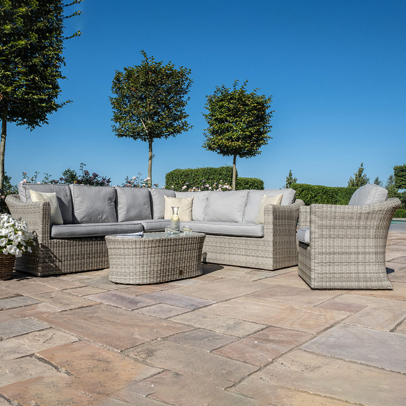 Mombert Large Rattan Corner Sofa Group - with Armchair, Light Grey