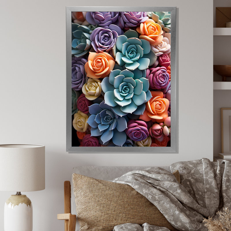 «Talum Blue Yellow Succulents Delight», reproduction sur toile, H 32 po x l 16 po x P 1 po, Cadre photo argenté