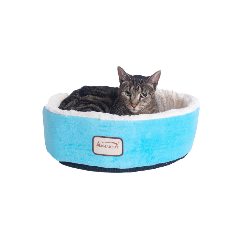 Sky Blue and Ivory Velvet Round Cat Bed