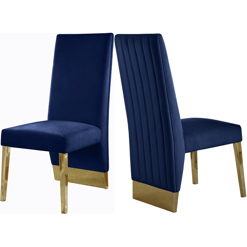 Chaise rembourrée Elia, Or, Velours marine