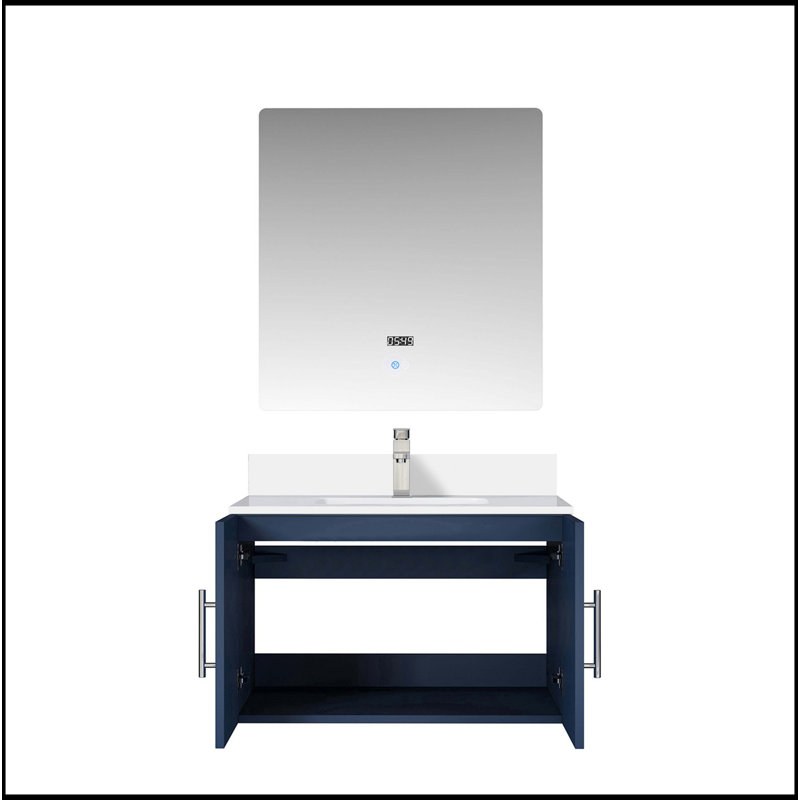 Meuble-lavabo bleu marine 30 po X P 22 po D, comptoir en quartz blanc, ensemble de robinet et Miroir à DEL, Marine