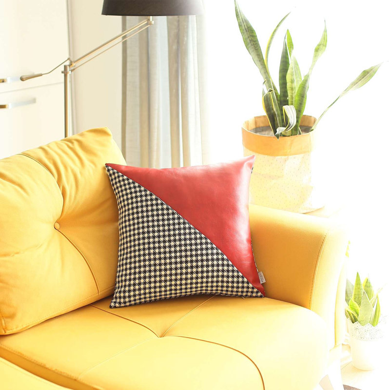 Coussin décoratif en simili cuir, Géométrique rouge