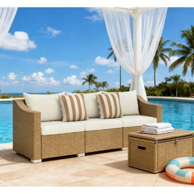 Outdoor Couch With Comfort And All-weather - 795 Lbs Support, 79.1" W, 25.6" D, 28.7" H, Neutral Color Scheme Patio