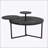 Modern Round Coffee Table with Two Display Shelves, Surfaces, and Tripod-Inspired Metal Base