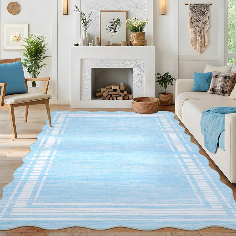 Scalloped Washable Rug Area Rugs for Living Room Modern Rugs Abstract Non-Slip Accent Carpet for Dining Room Home Office Bedroom
