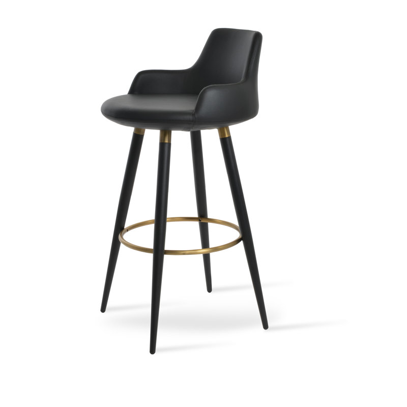 Tabouret Dervish Ana, Noir/laiton, Noir, Tabouret de bar 29 po (hauteur du siège)