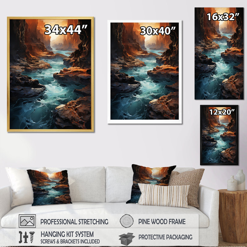 «Warm Sunset Over Blue Mountain River with Rocks I», reproduction sur toile, H 44 po x l 34 po x P 1,5 po
