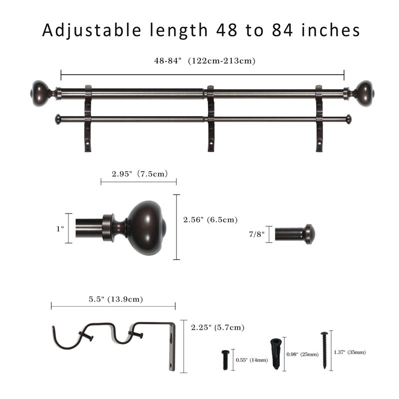 Tringle à rideaux double Nicarete, 48” – 84”, Bronze frotté à l'huile