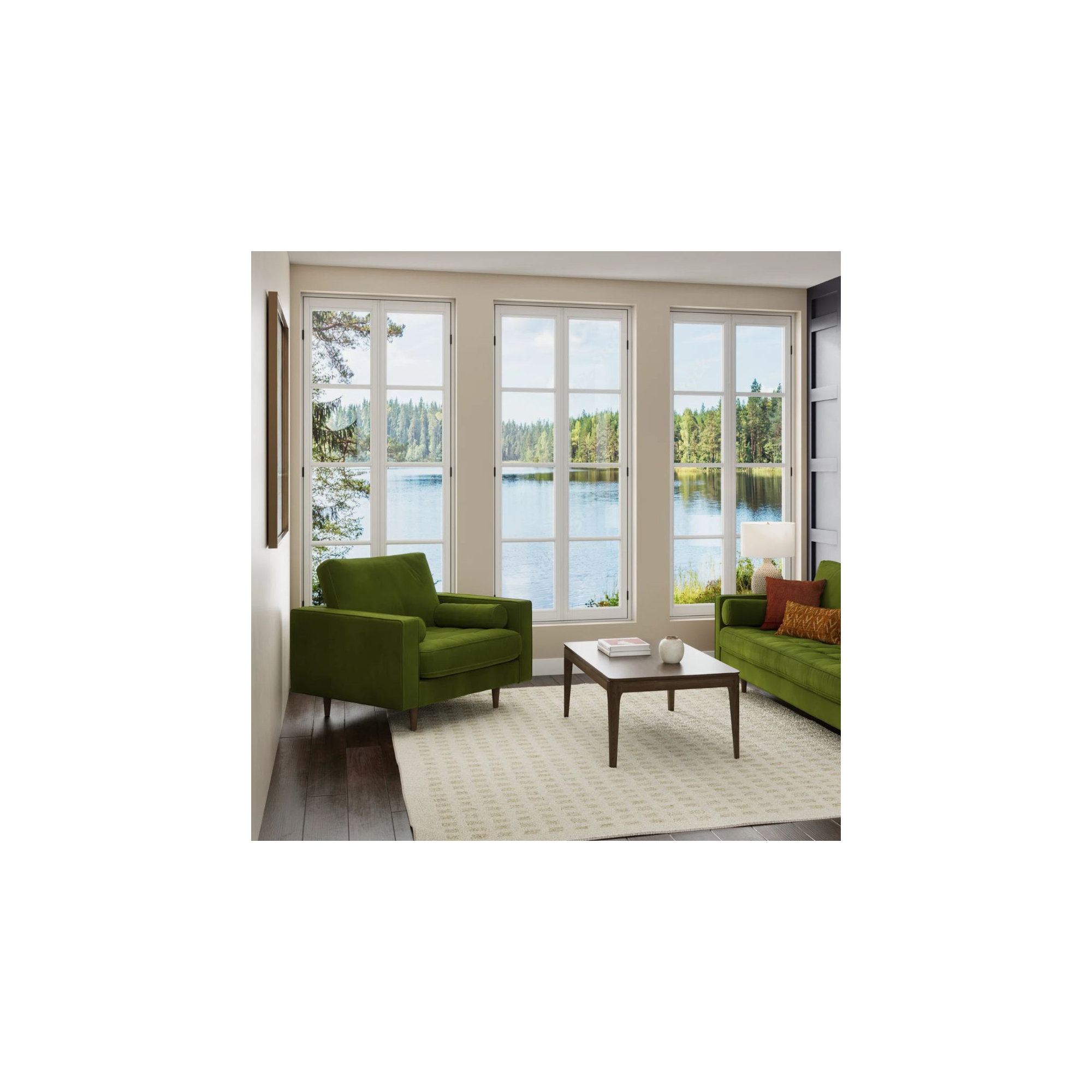 Geo Upholstered Armchair, Bella Forest Performance Velvet