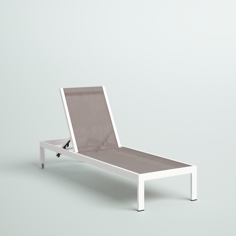 Chaise longue simple inclinable 76 po Aynura, Blanc / Taupe