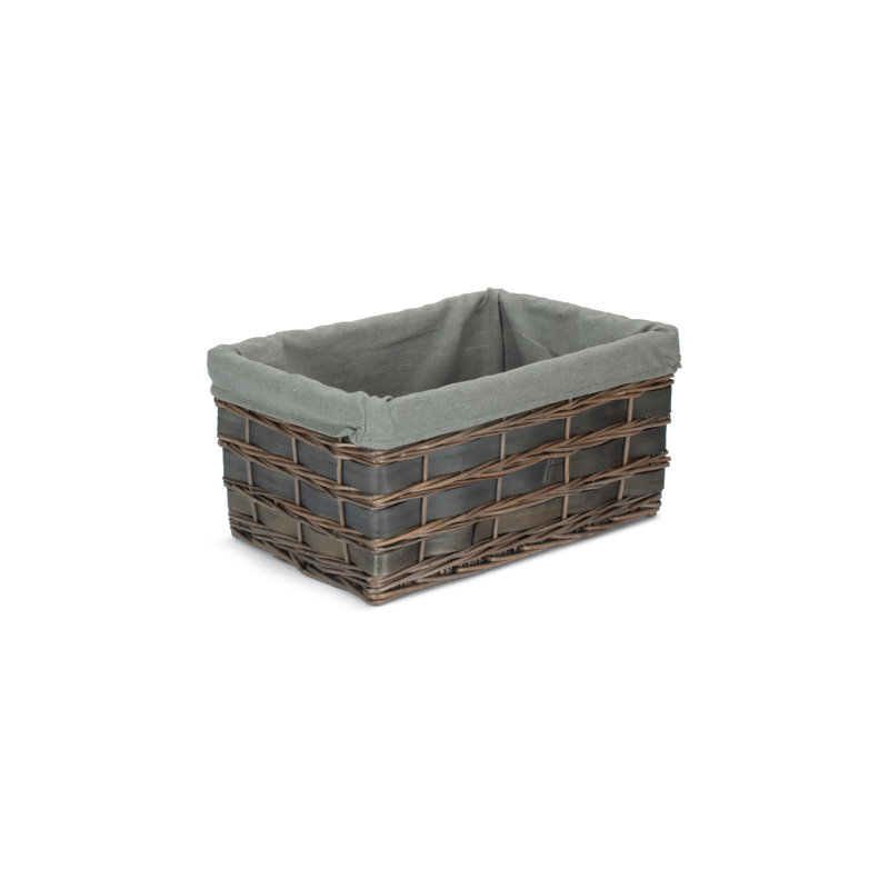 Wicker Lined Scandi Style Storage Basket, 22cm H x 42cm W x 30cm D, Grey Scandi/Grey