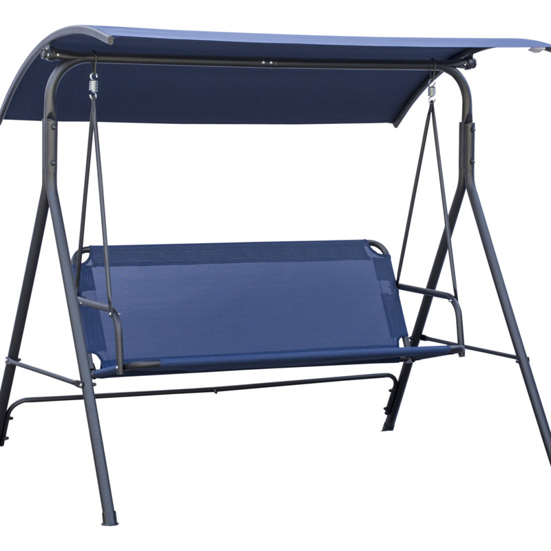 3 Patio Swing With Adjustable Canopy And Robust Support. Dark Blue Outdoor Chair For Garden, Patio, Poolside Use. Steel Frame, 528 Lbs Capacity. 67.63" Length X 43.07" Width 61.74" Height & Stand.