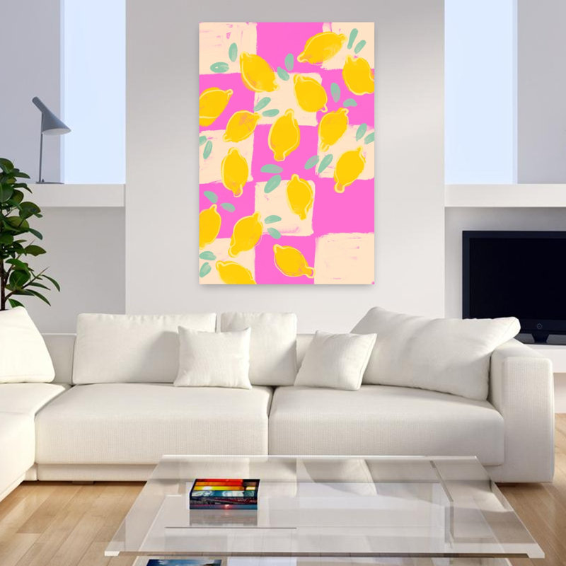 «Freshlemonsno04», art abstrait moderne aux fruits éclatants, H 48 po x l 32 po