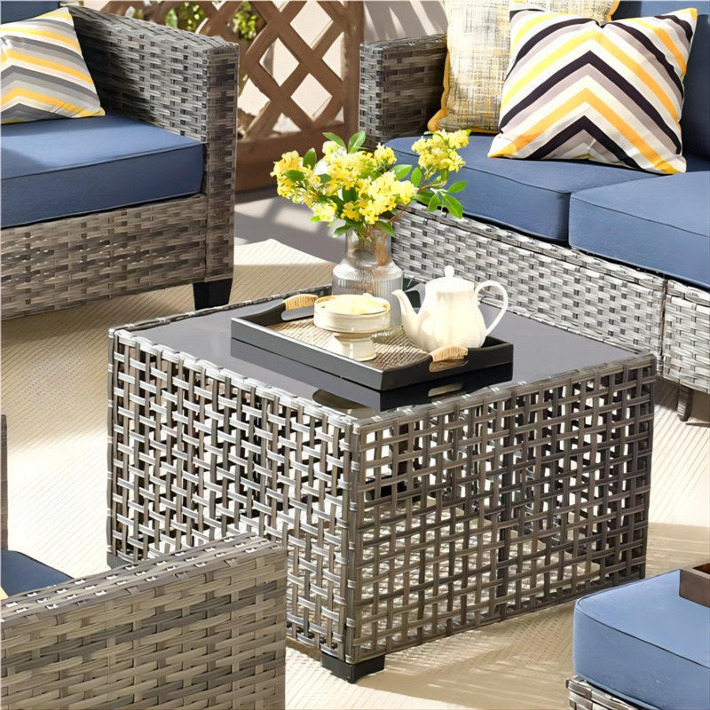 Glowing Outdoor Wicker Coffee Table With Built-in Solar Light – Natural Look, Weather-resistant, Perfect For Patio, Porch, Or Garden