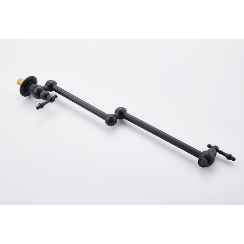 Matte Black Wall Mounted Pot Filler Faucet, Folding And 360 Rotatable For Functional Design, Double Handles Smooth Water Control, Brass Faucet In Black, Foldable Feature, Rotation, Easy Operation,