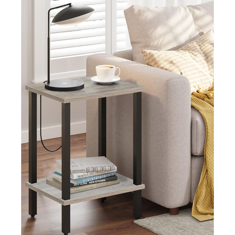 Greige and Black Metal 2-Tier End Table Set