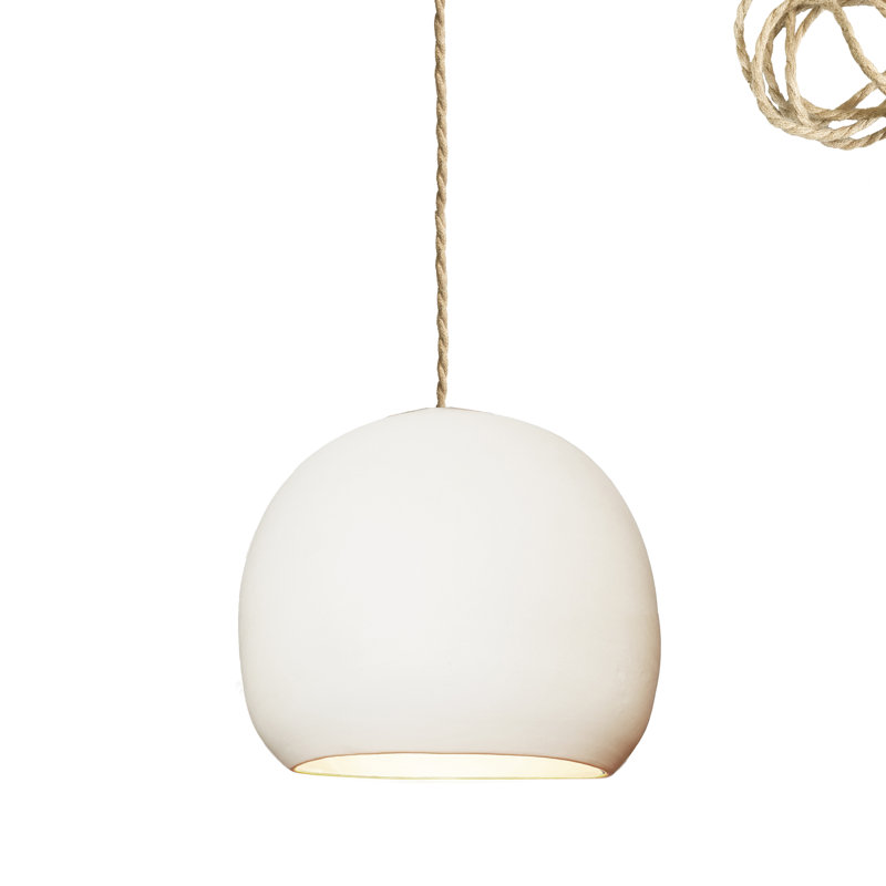 Luminaire suspendu 1 lumière Clay, Corde de bateau, Blanc mat, Oui