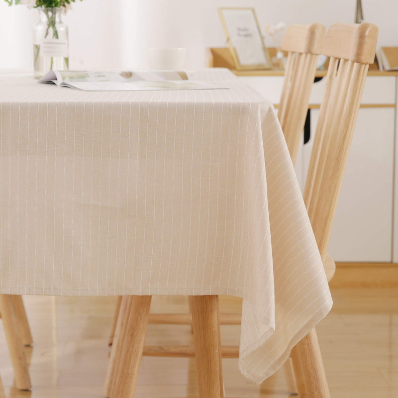 Striped Washable Polyester Tablecloth, Beige