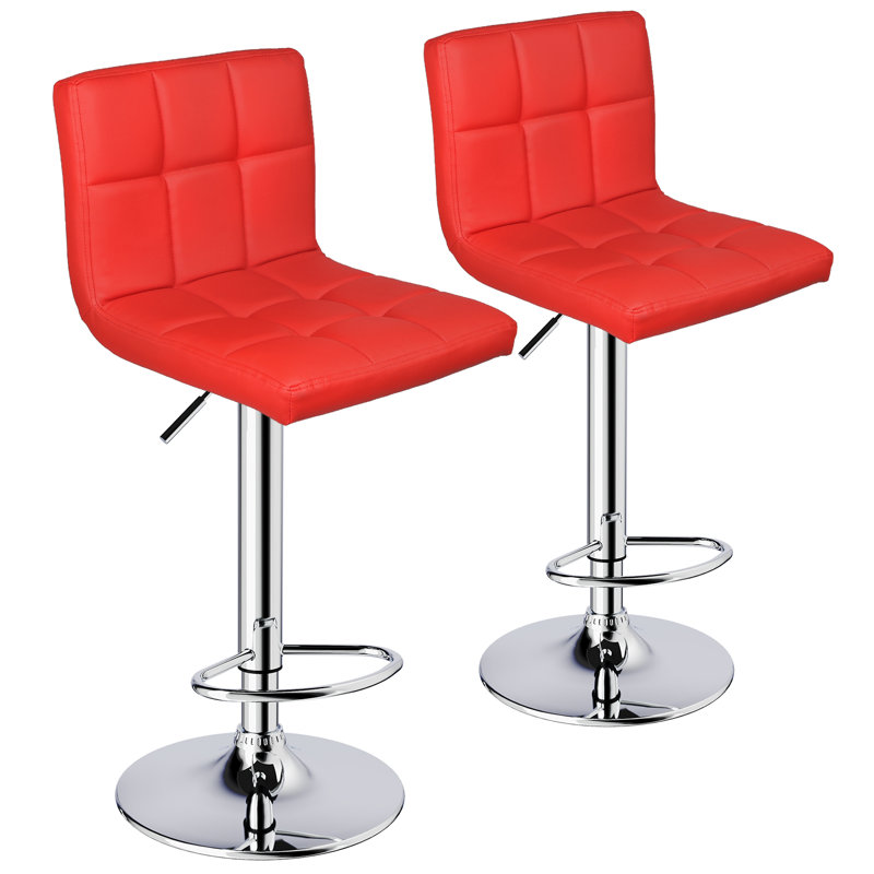 Ludmil Swivel Adjustable Height 32.5" Bar Stool, 2, Red