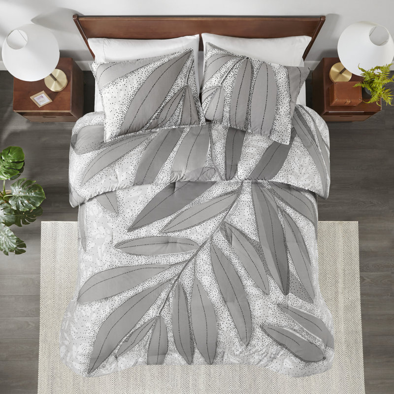 Édredon gris double / grand en coton botanique de 3, rembourrage et 2 taies décoratives, en coton, avec étiquette, lavable à la machine pour un entretien facile