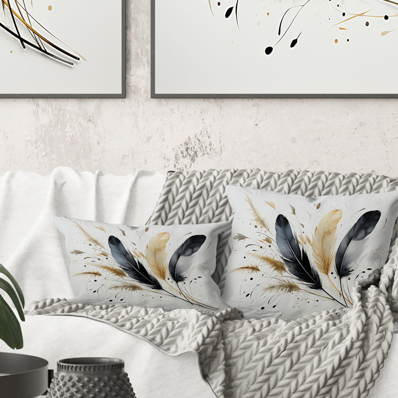 Asian Art Feathers Sumi IV - Coussin décoratif à imprimé d'art asiatique