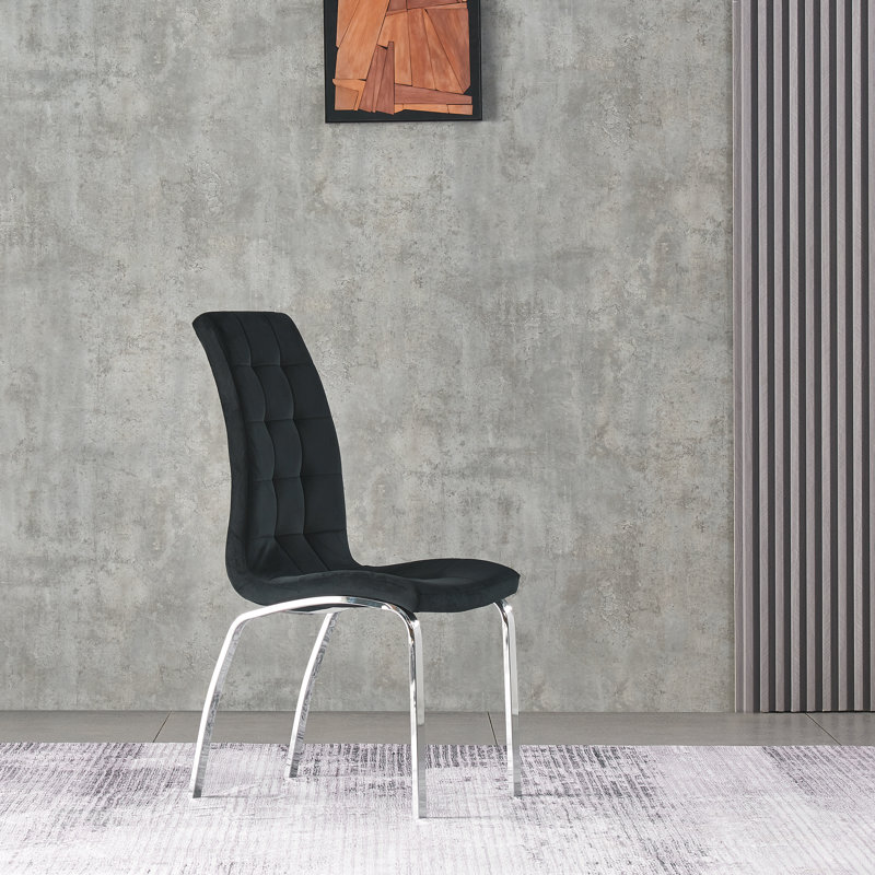 Canasia 47cm H Tufted Velvet Upholstered Side Chair, Black