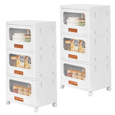 2 Pack Stackable Plastic Storage Drawers With Lid And Wheels, Foldable Front Open Closet Organizer Bins With Clear Window, Clear Closet Storage Box Rolling Storage Tower For Bedroom, Under Bed, Office, Pantry