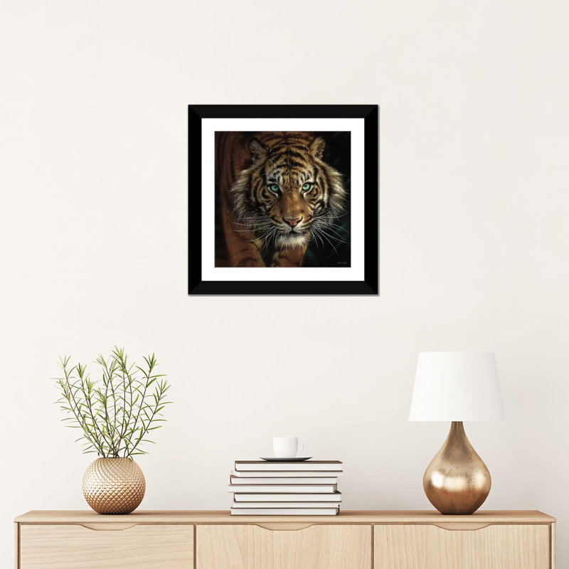 Œil du tigre, carré, H 16 po x l 16 po x P 1 po, Papier d'art encadré noir, Blanc