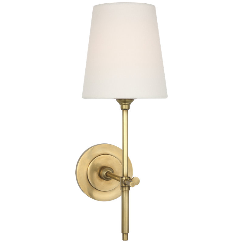 Bryant 15" Cordless Sconce with Linen Shade, Hand-Rubbed Antique Brass