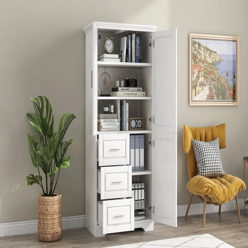 Armoire de rangement haute et large avec portes pour salle de bain / bureau, trois tiroirs, blanc (ancien numéro de référence: N725p331357k / Wf299285aak)