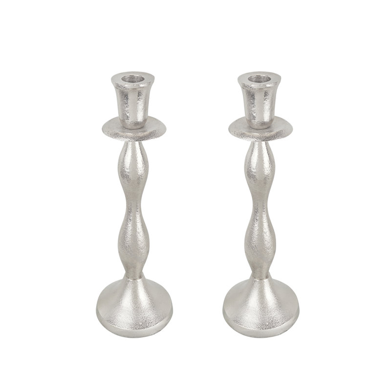 Nickel Aluminum Tabletop Candlestick Set of 2