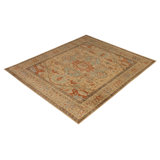 Hand-Knotted Serapi Rug Beige Blue Red Medallion Serapi Pattern By Rug & Kilim