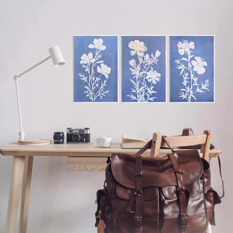  Varied Cerulean Botanicals Wall Plaque Art Set by Petal Prints Design, H 15 po x l 10 po