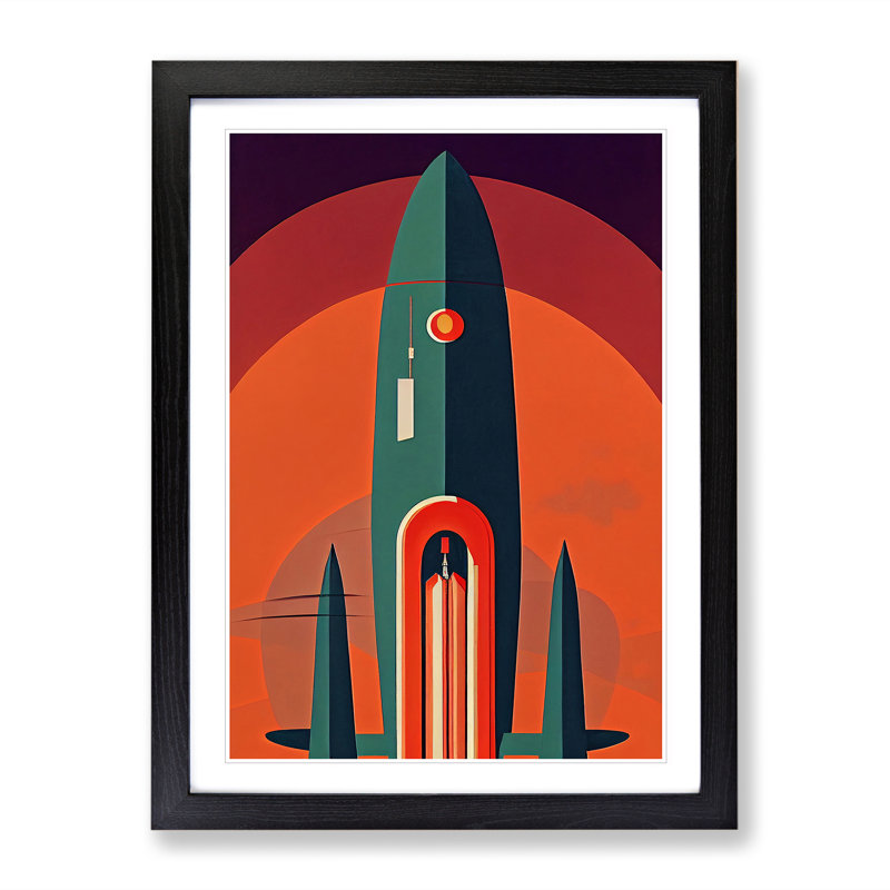 Art Deco Spaceship Art No.2 - Wall Art, Black Frame, 64cm H x 46cm W