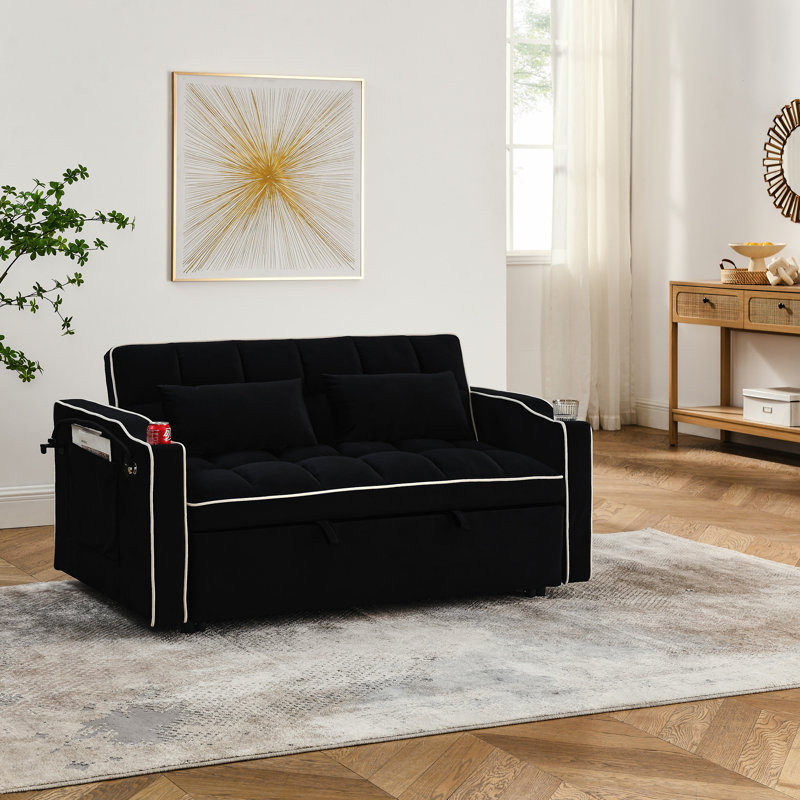Canapé-lit pliable polyvalent de 55,51 pouces en 3 longueurs, Noir