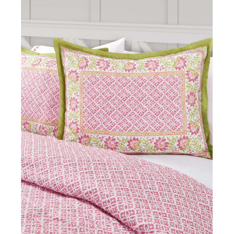 Queen Pink Microfiber Floral Geometric Comforter Set