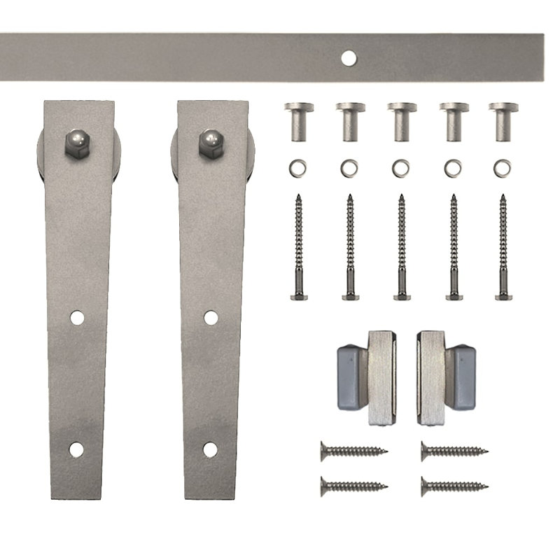 Ensemble de quincaillerie pour porte de grange à un rail Wedge Mini Standard (porte non incluse), Nickel satiné, 72 po
