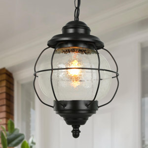 Black 1 - Bulb 12" H Outdoor Hanging Lantern (broke glass shade)