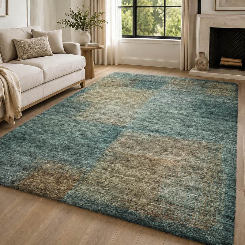 Tapis carré Dream Shag ADS742, lavable à la machine, de qualité supérieure, Teal, 8' x 10'