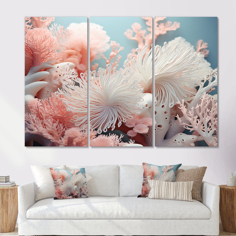 Anemone Garden - Ensemble de décorations murales corail sous l'eau, Toile tendue, H 32 po x l 48 po x P 1 po