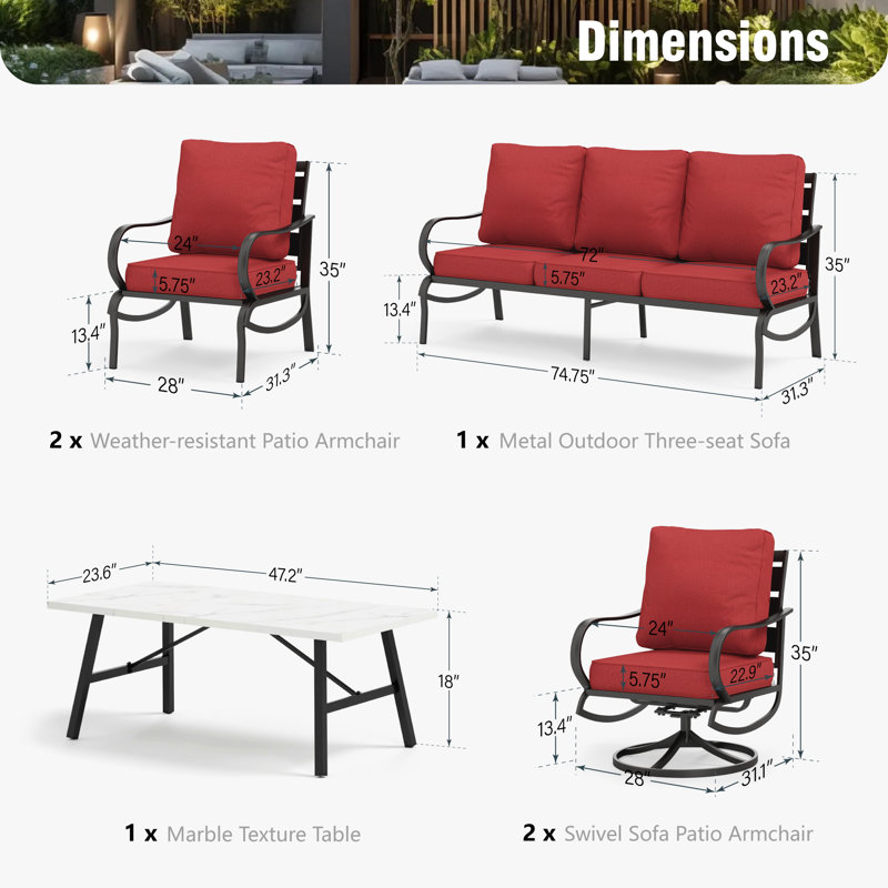 Tapasi Outdoor Patio Conversation Furniture Set, Red