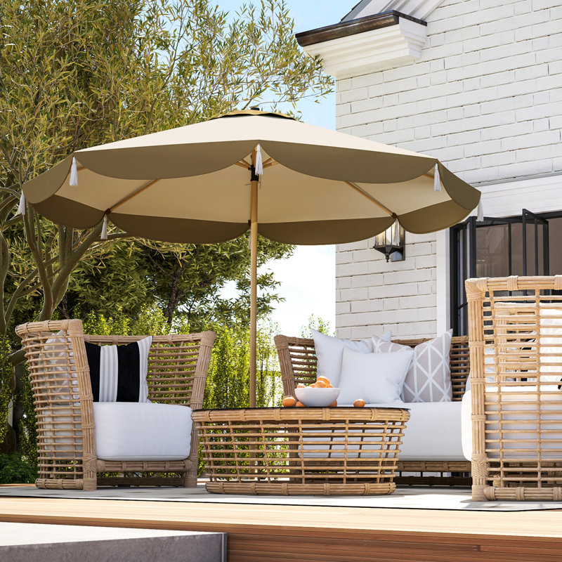 Parasol de patio 9 pi, parapluie de marché extérieur avec plus de 50 nervures UPF 50+, table aérée pour terrasse, jardin et pelouse, blanc crème
