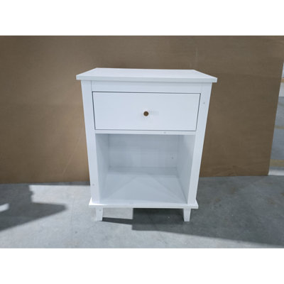 Table de chevet blanche 26,77 po, avec un tiroir et une tablette, fabriquée en bois dur, avec un poids de 40 lb sur le dessus et un tiroir de 15 po, adaptée aux adultes, instructions d'installation simples: bois blanc, puissance, canette
