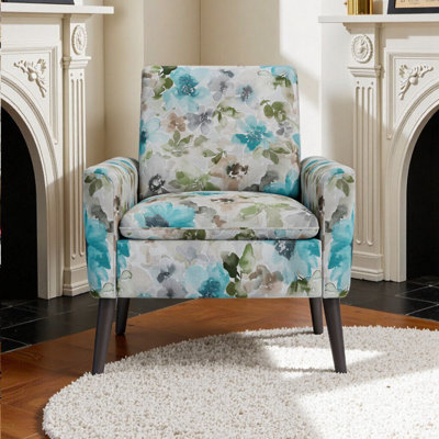 Chaise d'appoint compacte à motif floral avec pieds en bois massif - Siège élégant et peu encombrant