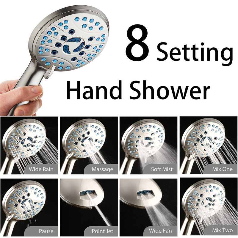 6-Setting 6" Shower Head, 8-Setting 5-Zone Hand Shower ,6 Ft Hose, 1.8 Gallons Per Minute, Nickel
