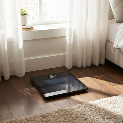 High-Precision 550 Lb Extra-Large Capacity Bathroom Scale With Extra-Wide Weighing Pan And Large LCD Display. Ideal For Weight Measurement. Black.